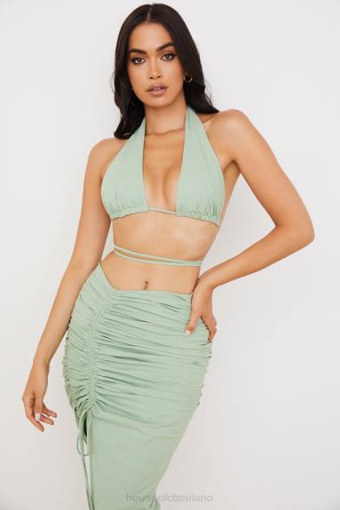vestiario esso House of CB top bustier arricciato allacciato al collo calypso salvia X44T753