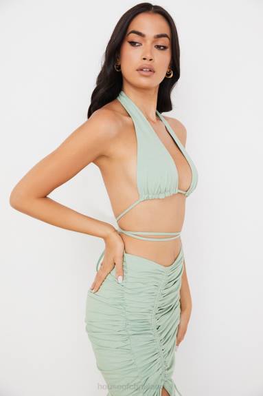 vestiario esso House of CB top bustier arricciato allacciato al collo calypso salvia X44T753
