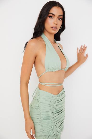 vestiario esso House of CB top bustier arricciato allacciato al collo calypso salvia X44T753