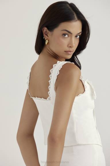 vestiario esso House of CB top con finiture in pizzo bianco ambra X44T714