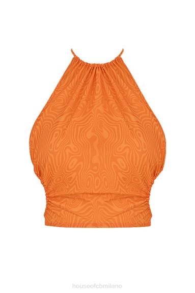 vestiario esso House of CB top corto arancione allacciato al collo in modalità vacay di Mistress Rocks X44T747