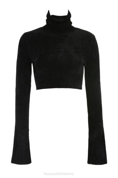 vestiario esso House of CB top corto in ciniglia nera suri X44T689
