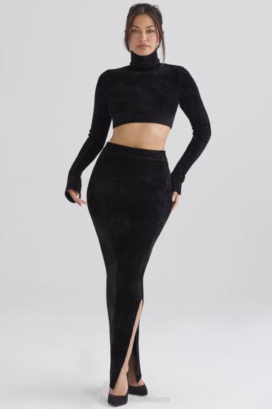 vestiario esso House of CB top corto in ciniglia nera suri X44T689