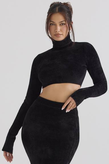 vestiario esso House of CB top corto in ciniglia nera suri X44T689