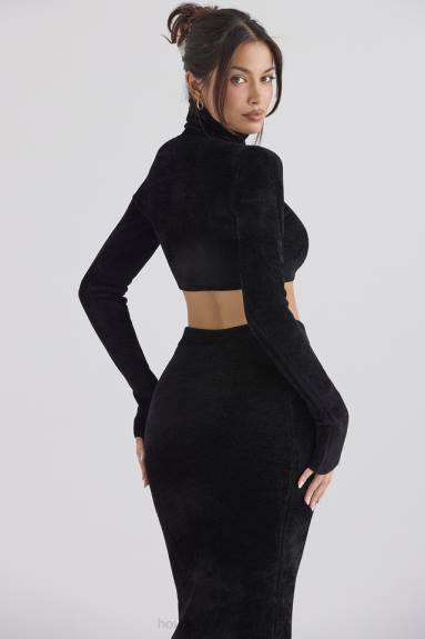 vestiario esso House of CB top corto in ciniglia nera suri X44T689