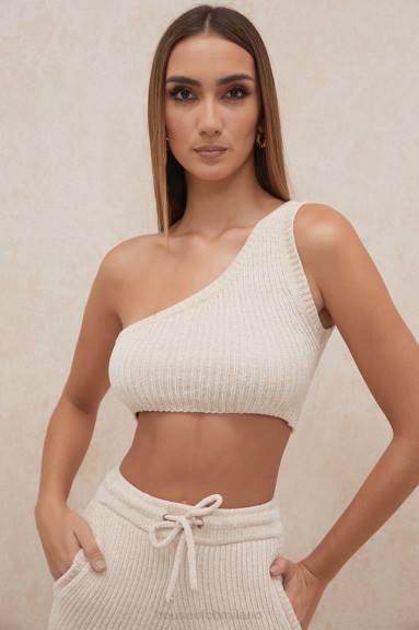 vestiario esso House of CB top corto monospalla in ciniglia color crema Charlie X44T781