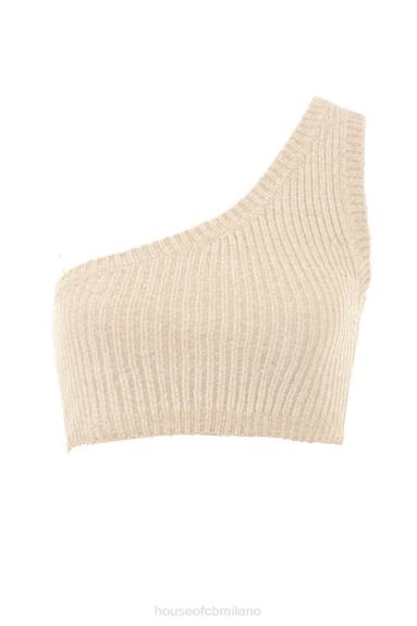 vestiario esso House of CB top corto monospalla in ciniglia color crema Charlie X44T781