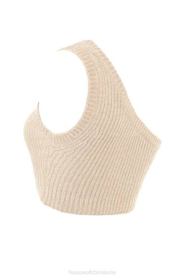 vestiario esso House of CB top corto monospalla in ciniglia color crema Charlie X44T781