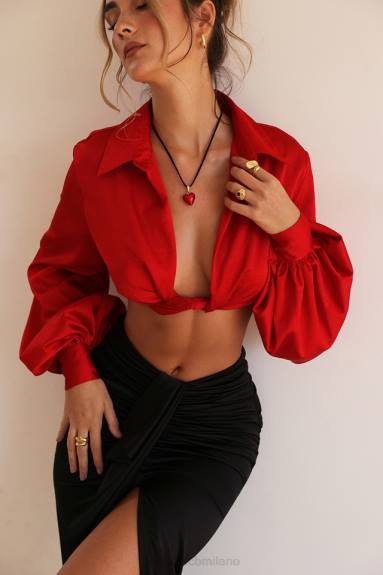 vestiario esso House of CB top in blouson laraine in seta color ciliegia X44T673