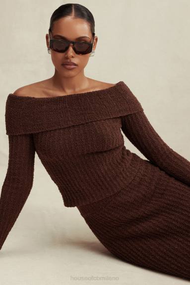 vestiario esso House of CB top in morbida maglia bouclé color cioccolato e zafferano X44T656