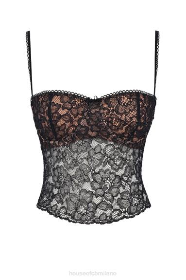 vestiario esso House of CB top jacinta in pizzo nero X44T686