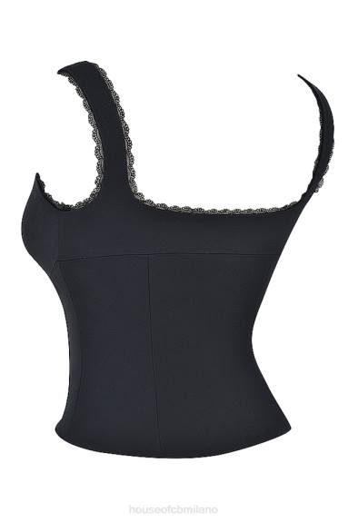 vestiario esso House of CB top noura con finiture in pizzo nero X44T664