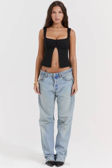 vestiario esso House of CB top noura con finiture in pizzo nero X44T664