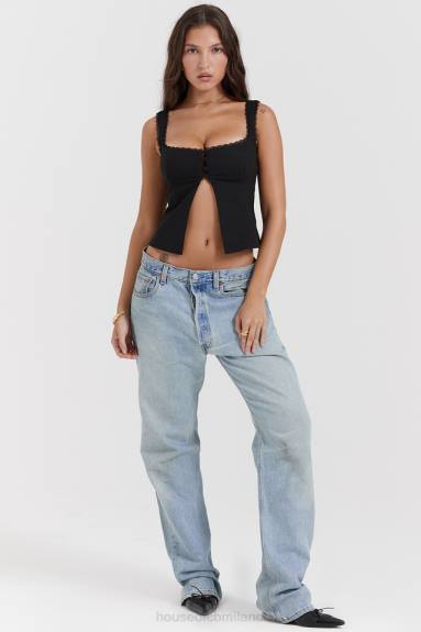 vestiario esso House of CB top noura con finiture in pizzo nero X44T664