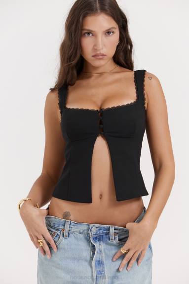 vestiario esso House of CB top noura con finiture in pizzo nero X44T664
