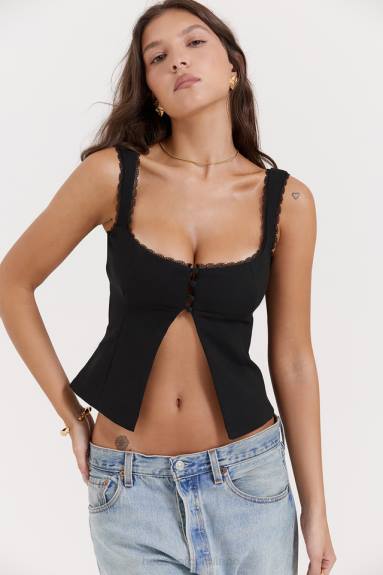 vestiario esso House of CB top noura con finiture in pizzo nero X44T664
