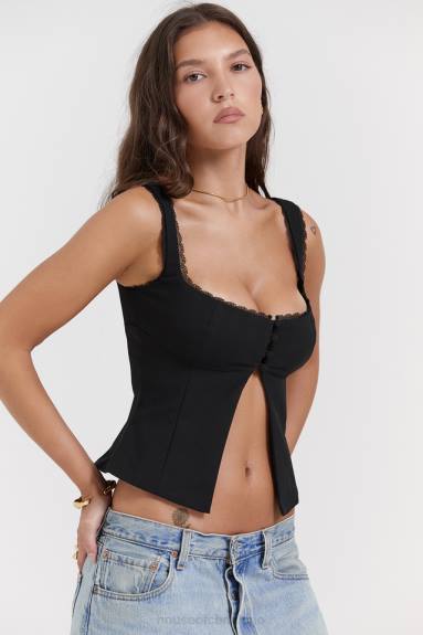 vestiario esso House of CB top noura con finiture in pizzo nero X44T664