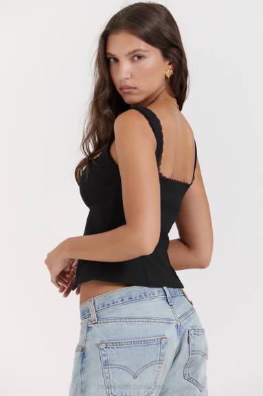 vestiario esso House of CB top noura con finiture in pizzo nero X44T664