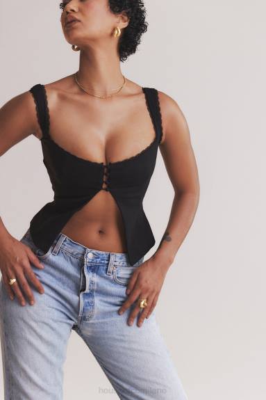 vestiario esso House of CB top noura con finiture in pizzo nero X44T664