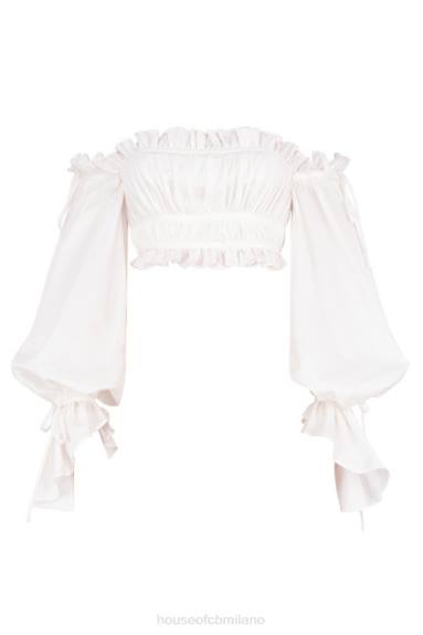 vestiario esso House of CB top tula bianco con spalle scoperte e volant X44T808