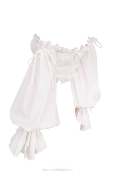 vestiario esso House of CB top tula bianco con spalle scoperte e volant X44T808