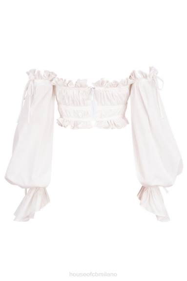 vestiario esso House of CB top tula bianco con spalle scoperte e volant X44T808