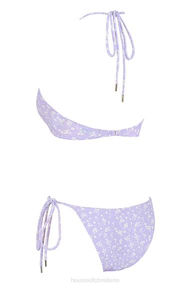 vestiario esso House of CB Bikini a triangolo rovesciato lira lilla con stampa floreale X44T1240