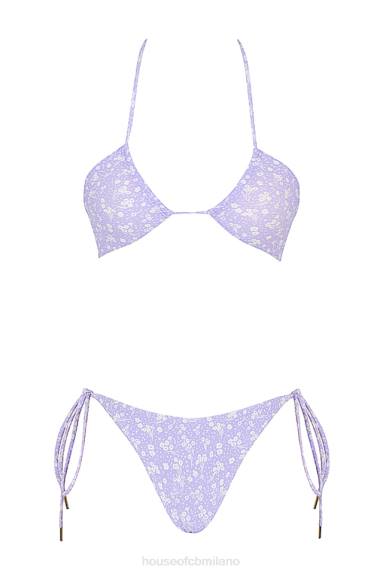 vestiario esso House of CB Bikini a triangolo rovesciato lira lilla con stampa floreale X44T1240