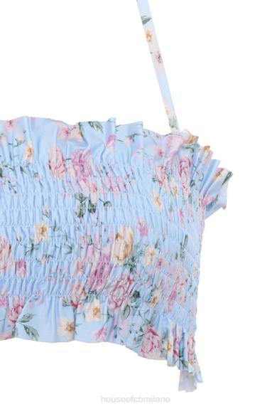vestiario esso House of CB Bikini arricciato con stampa floreale blu perdita X44T1246