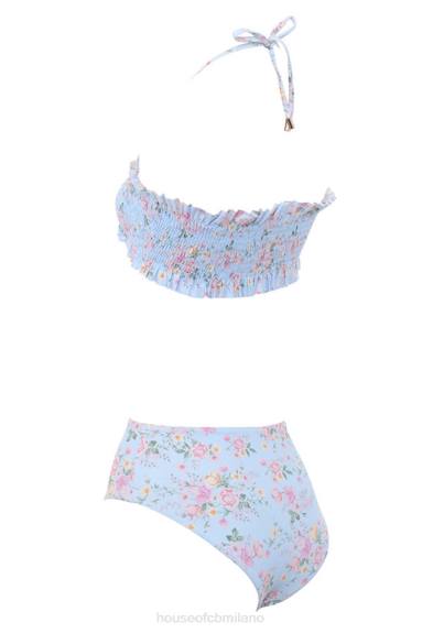 vestiario esso House of CB Bikini arricciato con stampa floreale blu perdita X44T1246