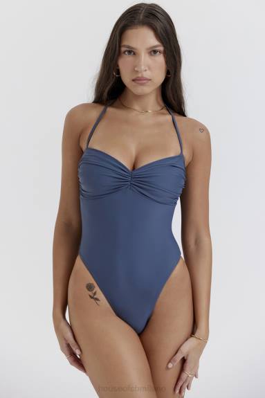 vestiario esso House of CB costume da bagno aruba blu intenso arricciato X44T1188
