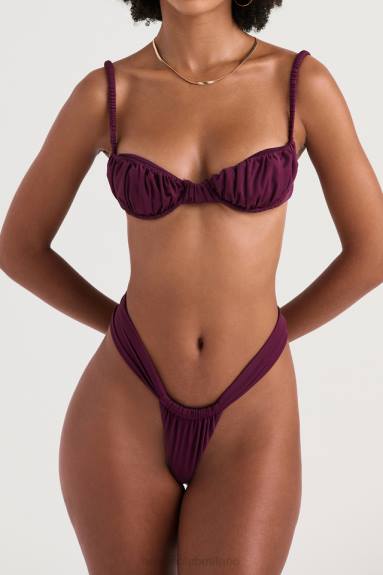 vestiario esso House of CB Fondo bikini a gamba alta con arricciature color prugna di Atene X44T1228