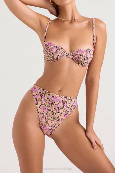 vestiario esso House of CB Slip bikini a vita alta floreale oliva di Mykonos X44T1233