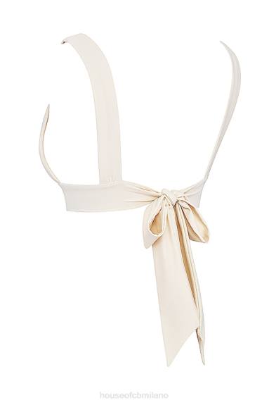 vestiario esso House of CB Top bikini Seychelles color vaniglia con laccetti sul retro X44T1170