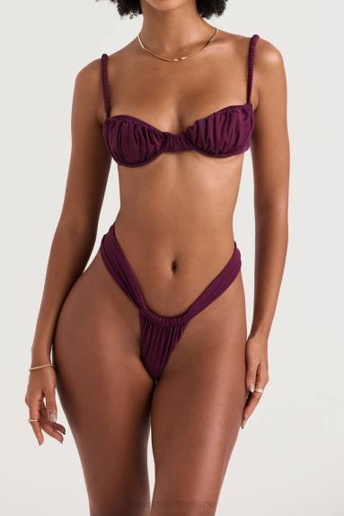 vestiario esso House of CB Top bikini con ruche color prugna Cassis X44T1224