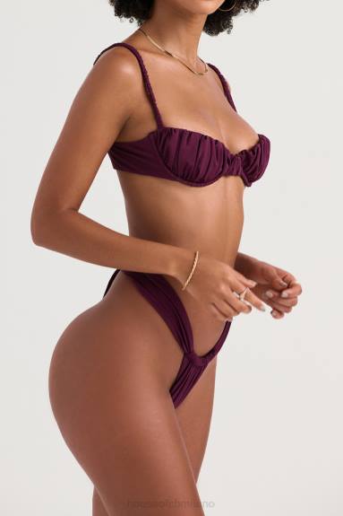 vestiario esso House of CB Top bikini con ruche color prugna Cassis X44T1224