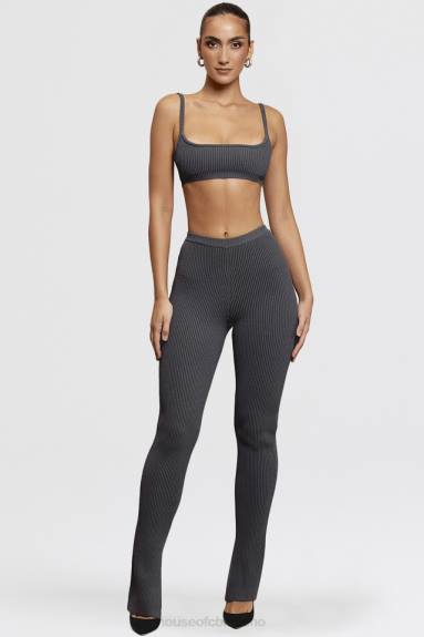 vestiario esso House of CB leggings in maglia a coste grigio scuro Mitzi X44T893