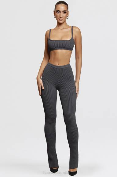 vestiario esso House of CB leggings in maglia a coste grigio scuro Mitzi X44T893