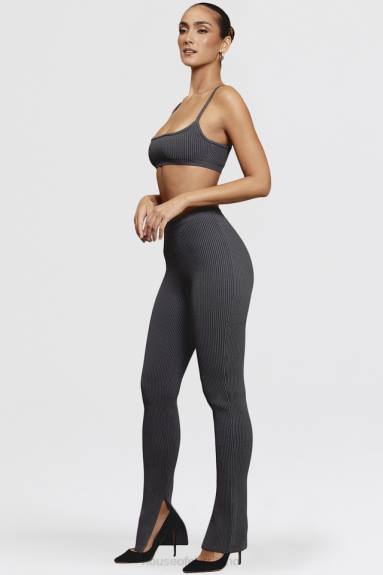 vestiario esso House of CB leggings in maglia a coste grigio scuro Mitzi X44T893
