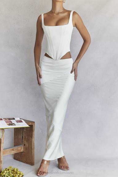 vestiario esso House of CB Gonna midi Colette in raso avorio con taglio in sbieco X44T911