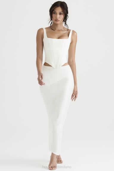 vestiario esso House of CB Gonna midi Colette in raso avorio con taglio in sbieco X44T911