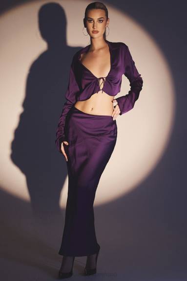 vestiario esso House of CB Gonna midi a vita bassa in raso color uva Colette X44T959
