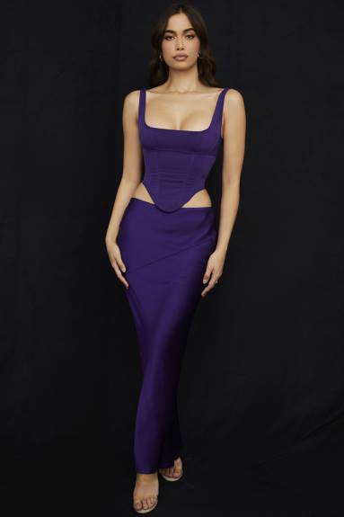 vestiario esso House of CB Gonna midi a vita bassa in raso color uva Colette X44T959