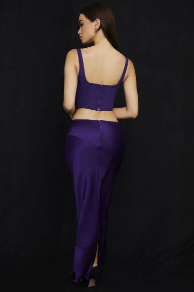vestiario esso House of CB Gonna midi a vita bassa in raso color uva Colette X44T959