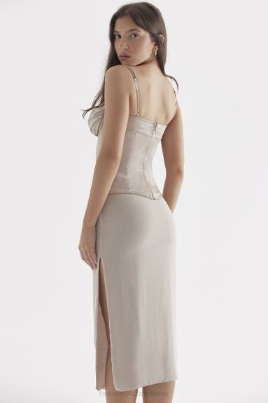 vestiario esso House of CB Gonna midi con perline color champagne Amal X44T872