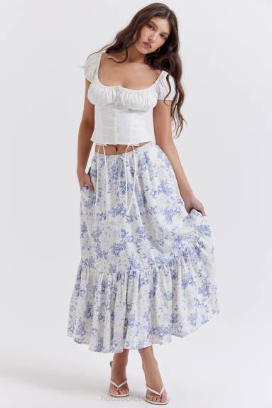 vestiario esso House of CB Gonna midi con stampa blu Aitana X44T864