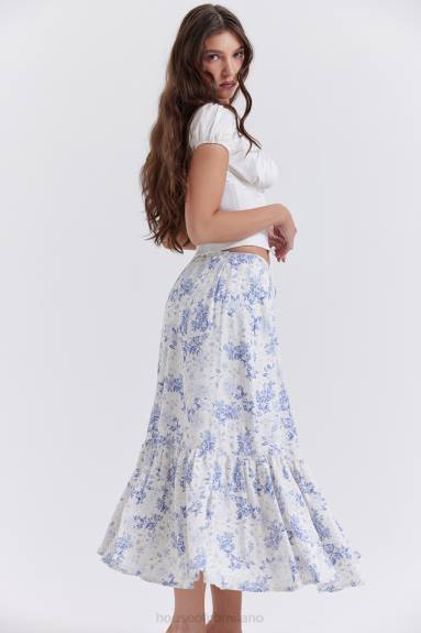 vestiario esso House of CB Gonna midi con stampa blu Aitana X44T864