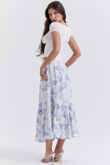vestiario esso House of CB Gonna midi con stampa blu Aitana X44T864