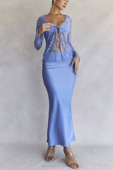 vestiario esso House of CB Gonna midi con taglio in sbieco in raso blu Clara X44T902
