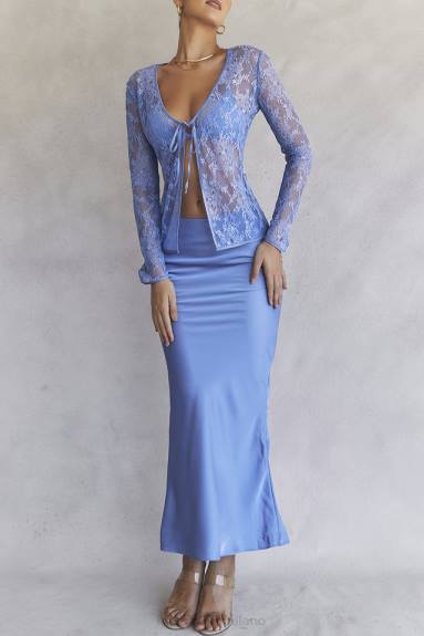 vestiario esso House of CB Gonna midi con taglio in sbieco in raso blu Clara X44T902